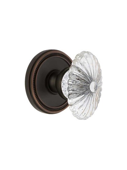 Grandeur Soleil Rosette Door Set with Burgundy Crystal-Glass Knobs in Timeless Bronze.